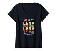 Donna Lena Here Doing Lena Cose Divertente Nome Lena Maglietta con Collo a V