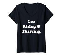 Donna Leo Rising & Thriving Astrology Quote Maglietta con Collo a V