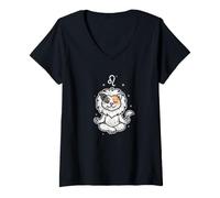 Donna Leo Zen Cat Astrologia Maglietta con Collo a V
