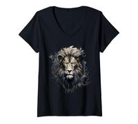 Donna Leone Animale Stampa Opera d'Arte Splash African Animal Lovers Maglietta con Collo a V