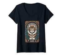 Donna Leone Cat Zodiac Sun Royal Mane Regal Pose Maglietta con Collo a V