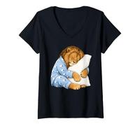 Donna Leone Che Dorme in Pigiama Carino Sonno Maglietta con Collo a V