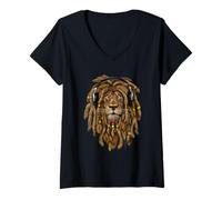 Donna Leone di Giuda, Leone di Giuda, Leone Dreadlocks, Camicia Leone Rasta Maglietta con Collo a V