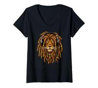 Donna Leone di Giuda, Leone di Giuda, Leone Dreadlocks, Camicia Leone Rasta Maglietta con Collo a V