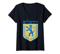 Donna Leone di Giuda Regalo Israele Ebraico Gerusalemme Segno Ebreo Ebraico Maglietta con Collo a V