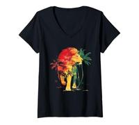 Donna Leone di Giuda Reggae Musica Palme Giamaica Rastafari Maglietta con Collo a V