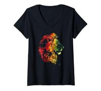 Donna Leone di Giuda Reggae Musica Palme Giamaica Rastafari Maglietta con Collo a V