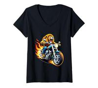 Donna Leone in Sella a Una Motocicletta Design Divertente Le Maglietta con Collo a V