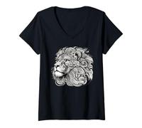 Donna Leone Maestoso Mandala Arte Spirituale Testa Leone Leone Maglietta con Collo a V