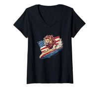 Donna Leone patriottico cavalcando le onde in stile per ragazzi e ragazze Maglietta con Collo a V