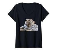 Donna Leopard Cucciolo Adorabile Baby Snow Leopard Big Cat Maglietta con Collo a V