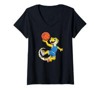 Donna Leopard Gecko Playing Sports Lizard & Reptiles Basketball Maglietta con Collo a V
