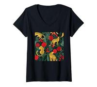 Donna Leopard Red Rose Flower Floral Pattern Animal Lover Gifts Maglietta con Collo a V
