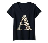 Donna Leopardo Animale Stampa Pattern monogramma Nome Iniziale Maglietta con Collo a V