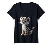 Donna Leopardo delle Nevi Panthera Uncia Grande Gatto Maglietta con Collo a V