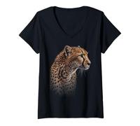 Donna Leopardo Ghepardo Tigre Leopard Face Leone Cat Maglietta con Collo a V