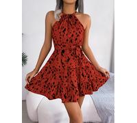 Donna Leopardo Mini Abito Canotta collo senza Maniche Estivo Boho Con Belt Sexy