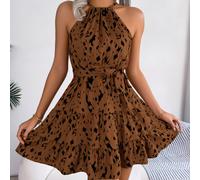 Donna Leopardo Mini Abito Canotta collo senza Maniche Estivo Boho Con Sexy