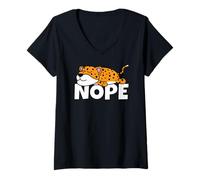 Donna Leopardo Pigro Nope Not Today Gatto Selvatico Pigrizia Maglietta con Collo a V