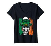 Donna Leprechaun Irish Flag Skull Skeleton St Patricks Day Maglietta con Collo a V