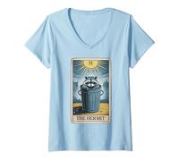 Donna L'eremita Tarocco Carta Mystic Raccoon Maglietta con Collo a V