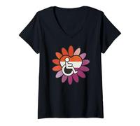 Donna Lesbian Les Pride Disabled Wheelchair Heart Flower Petals Maglietta con Collo a V