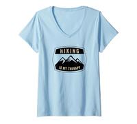 Donna L'escursionismo è la mia Terapia Amore Natura Maglietta con Collo a V