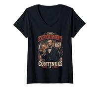 Donna L'Esperimento Continua - Design USA Vintage Maglietta con Collo a V