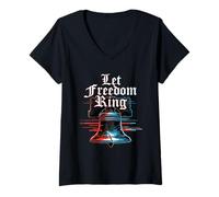 Donna Let Freedom Ring Liberty Bell USA 250 luglio 4 Glitch Maglietta con Collo a V