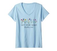 Donna Let God Lead Matthew 19:26 God Quote all Things Are Possible Maglietta con Collo a V