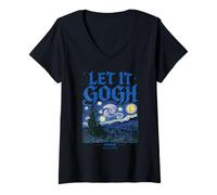 Donna Let it Gogh Divertente Notte Artistica Maglietta con Collo a V