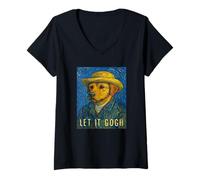 Donna Let It Gogh Dog Selfie Art Lover Pittura Vincent Van Gogh Maglietta con Collo a V