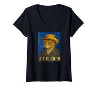 Donna Let It Gogh Kitten Selfie Art Lover Style Vincent Van Gogh Maglietta con Collo a V