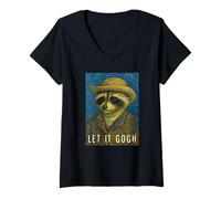 Donna Let It Gogh Racoon Selfie Art Lover Pittura Vincent Van Gogh Maglietta con Collo a V