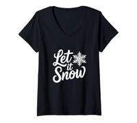 Donna Let It Snow Christmas Snowflake Maglietta con Collo a V