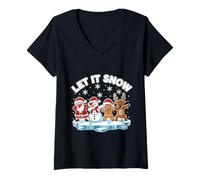 Donna Let It Snow Dab Squad Babbo Natale Pupazzo di Neve Gingerbread Renna Maglietta con Collo a V