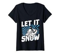 Donna Let It Snow Divertente motoslitta Maglietta con Collo a V