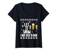 Donna Let It Snow I Have Beer To Drink - Festa Divertente Natale Maglietta con Collo a V