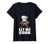 Donna Let Me Cook Chocolate Lab, Cucciolo di Labrador Retriever, Marrone Maglietta con Collo a V