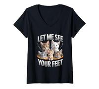 Donna Let Me See Your Feet Cat Meme Y2K Bootleg Unwearable Maglietta con Collo a V