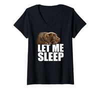 Donna Let Me Sleep Funny Dog Chocolate Lab Brown Labrador Lover Maglietta con Collo a V