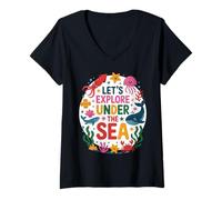 Donna Let’s Explore Under The Sea Cute Ocean Animals Design Maglietta con Collo a V