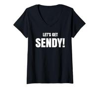 Donna Let’s Get Sendy High Energy Hype Slogan Maglietta con Collo a V