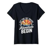 Donna Let the 1st Grade Adventure Begin First Grade Teacher Maglietta con Collo a V