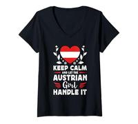Donna Let The Austrian Girl Handle it Austria Flag Maglietta con Collo a V