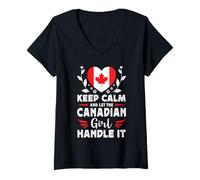 Donna Let The Canadian Girl Handle it Canada Flag Maglietta con Collo a V