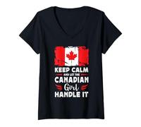 Donna Let The Canadian Girl Handle it Canada Flag Maglietta con Collo a V