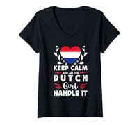 Donna Let The Dutch Girl Handle it Netherlands Flag Maglietta con Collo a V