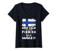 Donna Let The Finnish Girl Handle it Finland Flag Maglietta con Collo a V