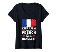 Donna Let The French Girl Handle it France Flag Maglietta con Collo a V